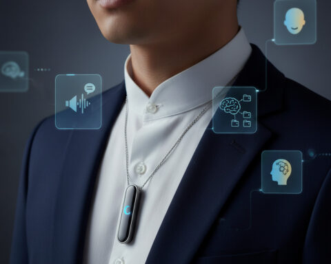 Neo 1 AI wearable device India capturing conversations and analyzing tone in a professional setting