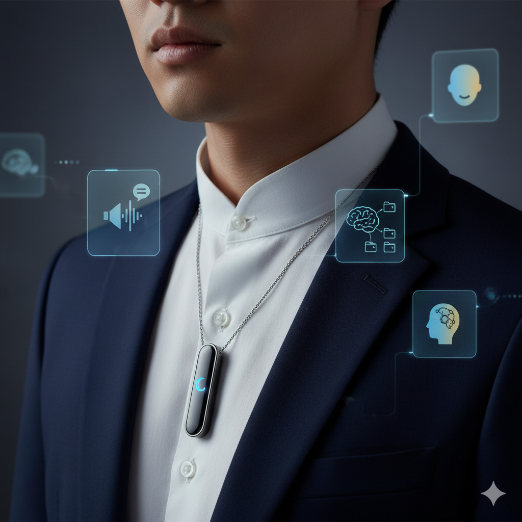 Neo 1 AI wearable device India capturing conversations and analyzing tone in a professional setting