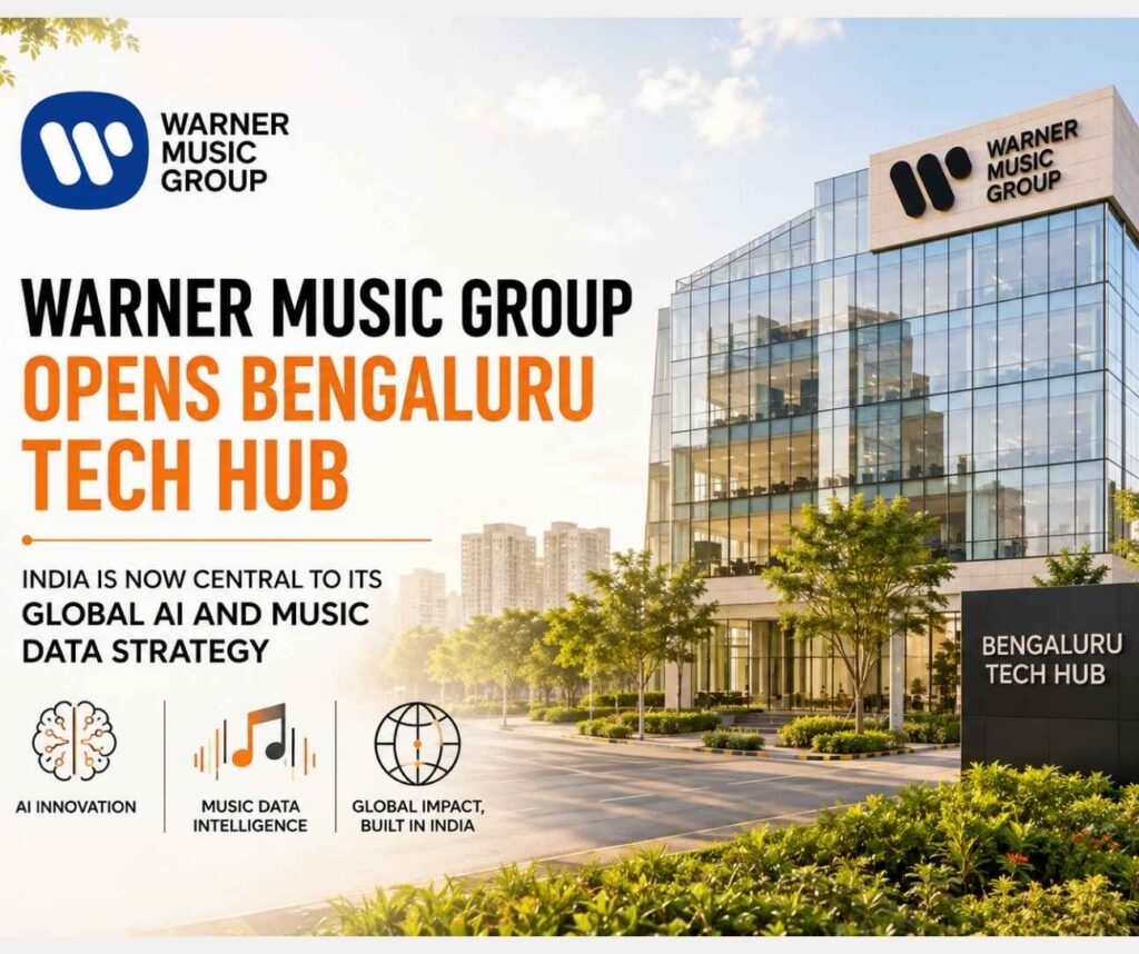 Warner Music Group Bengaluru Tech Hub building exterior with WMG logo