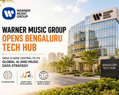 Warner Music Group Bengaluru Tech Hub building exterior with WMG logo